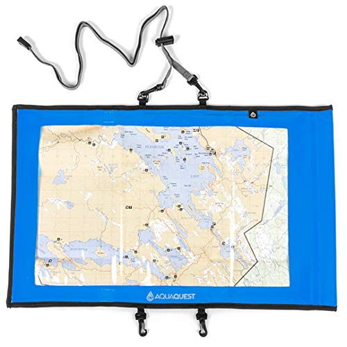 Aqua Quest Trail Map Case - Funda para documentos (100% impermeable, con ventana transparente y cordón, color azul