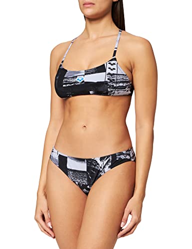 ARENA W Icons Team Stripe Sporty Top Allover Two Pieces Piece Swimsuit, Black Multi, 40 Womens