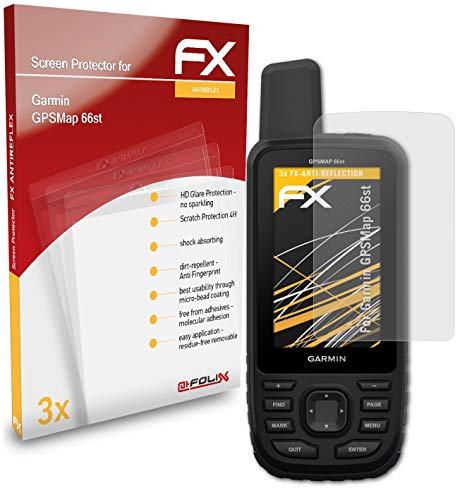 atFoliX Película Protectora Compatible con Garmin GPSMap 66st Lámina Protectora de Pantalla, antirreflejos y amortiguadores FX Protector Película (3X)