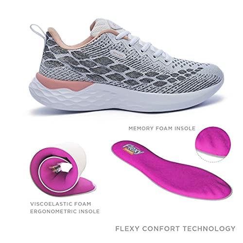 ATHIX Progressive Flexy - Zapatillas de Correr para Mujer, Blanco (Blanco, Gris,Coral), 37 EU - Zapatillas Deportivas, cómodas y Transpirables