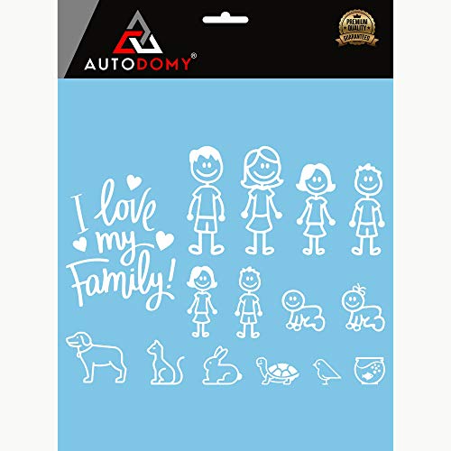 Autodomy Pegatinas Familia Feliz Pack de 15 Adhesivos Calcomanias Stickers para Coche (Blanco)