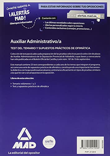 Auxiliar Administrativo de la Diputación Provincial de Valladolid. Test del temario y supuestos prácticos de ofimática