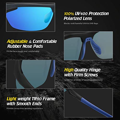 Avoalre Gafas de Sol Deportivas Polarizadas Hombre Unisex Conducto y TR90 Super Light UV400 con Certificación CE para Ciclismo MTB Running Coche Moto Montaña - Azul