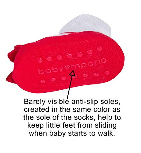 Baby Emporio 6 pares de calcetines para bebé niña - Suelas antideslizantes - Algodón suave - Paquete de regalo - Efecto zapatillas