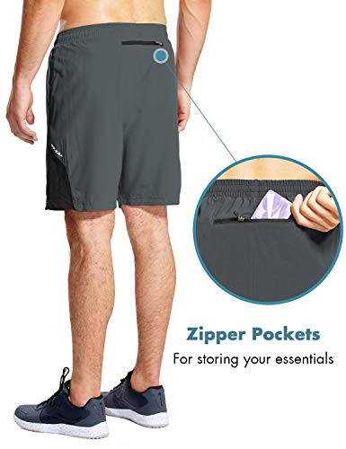 BALEAF Pantalones cortos atléticos para correr de 7 pulgadas, de secado rápido, bolsillo trasero con cremallera