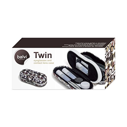 Balvi - Twin Estuche para Gafas y lentillas Blanco con Espejo Incorporado. Incluye Recipiente para le