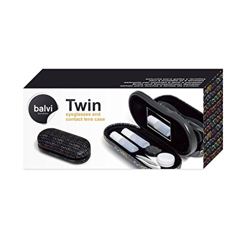 Balvi - Twin Estuche para Gafas y lentillas Negro con Espejo Incorporado. Incluye Recipiente para len
