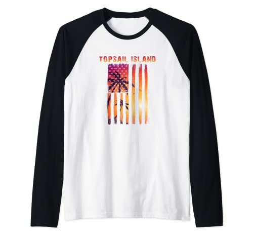Bandera Patriótica Vintage Topsail Island, Carolina del Norte Camiseta Manga Raglan