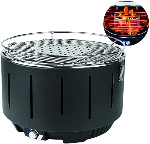 Barbacoa de carbón portátil - Barbacoa de carbón sin humo con ventilador de mesa eléctrico