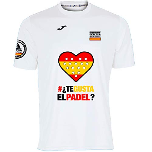 Barcelona Padel Tour | Camiseta Técnica de Manga Corta para Hombre Joma | En Tejido Micro Mesh Transpirable con Corazón Love Pádel y Bandera España | Blanco XXL