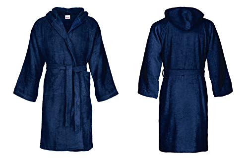 Bassetti - Albornoz con capucha para hombre/mujer 100% algodón - Azul Navy M - 150-160 cm