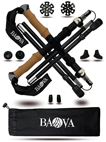 BAVA - Bastones de senderismo (altura regulable, 110-125 cm, ultraligeros, 4 cabezales de goma, aluminio 7075)