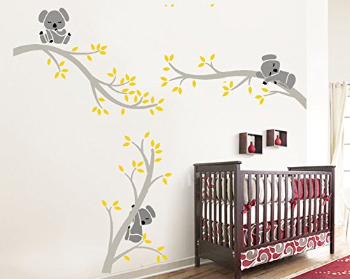 BDECOLL Koala de pared,Pegatina de pared vinilo adhesivo decorativo para cuartos, dormitorios,cocina,sala de estar(Gris)