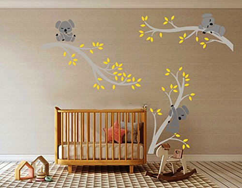 BDECOLL Koala de pared,Pegatina de pared vinilo adhesivo decorativo para cuartos, dormitorios,cocina,sala de estar(Gris)