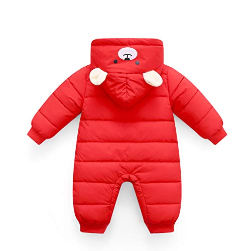 Bebé Mamelucos con Capucha Invierno Outfits Niñas Niños Manga Larga Ropa Traje de Nieve Monos Regalos 18-24 Meses,Rojo