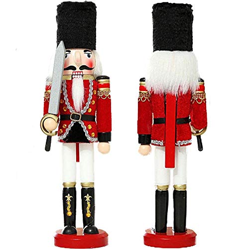 Bene Omnia Marioneta de madera para cascanueces, para cascanueces, para decoración del hogar, 30 cm de alto (rojo-espadacha)