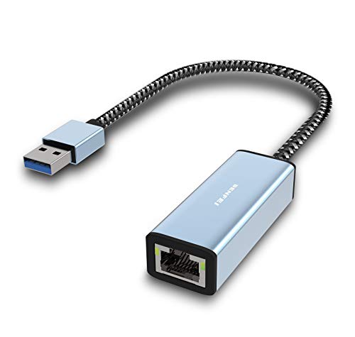 BENFEI Adaptador USB 3.0 a Ethernet, USB a RJ45 10/100/1000 Gigabit Ethernet LAN Compatible con MacBook, Surface Pro, PC portátil con Windows7/8/10, XP, Vista, Mac[Caja de Aluminio y Cable de Nailon]