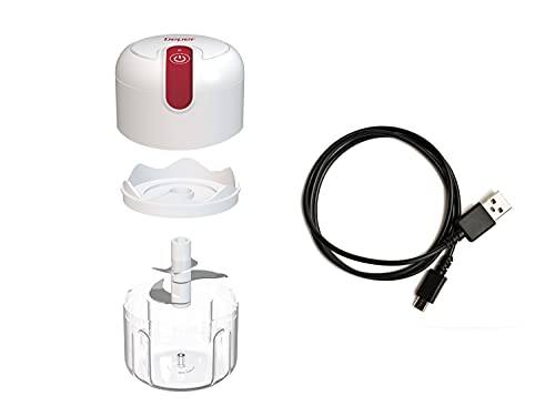 BEPER P102ROB050 Picadora recargable USB, Mini Robot de Cocina, Capacidad 250 ml, Potencia 3,7V,3 Cuchillas Acero Inoxidable, Batería recargable, Rojo/Blanco
