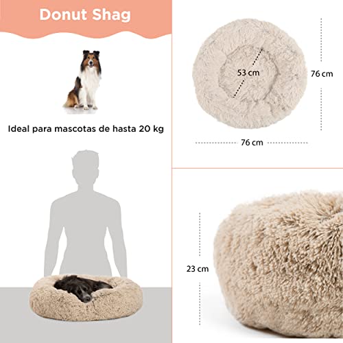 Best Friends by Sheri La cama original para gatos y perros con forma de donut en piel peluda, lavable a máquina, extraíble con cremallera, tamaño mediano, gris pardo