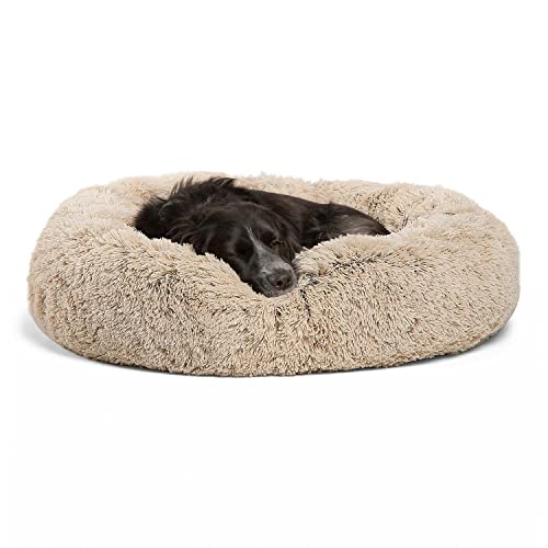 Best Friends by Sheri La cama original para gatos y perros con forma de donut en piel peluda, lavable a máquina, extraíble con cremallera, tamaño mediano, gris pardo