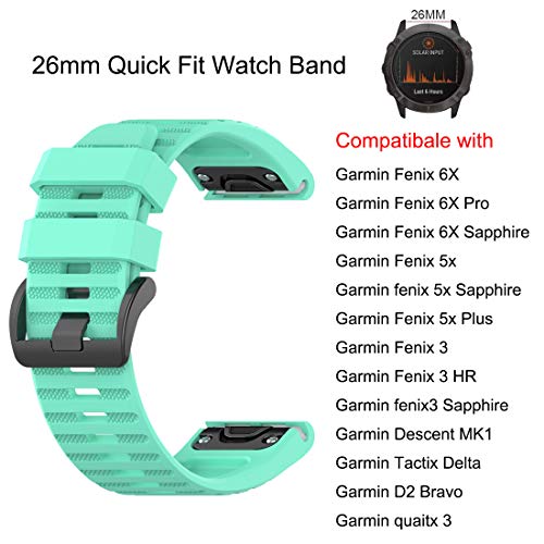 Bexido Compatible con Garmin Fenix 6X/Fenix 6X Pro/Fenix 5X/Fenix 5X Plus/Fenix 3/Fenix 3 HR Correa, Silicona Sport 26mm Quick Fit Correa de repuesto para Garmin Smartwatch