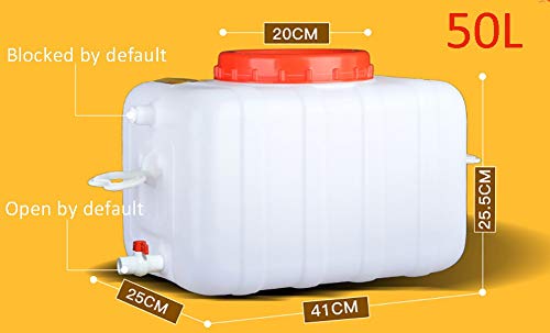 Bidones agua Cubo de plástico del hogar de calidad alimentaria con una tapa de depósito exterior DROP líder recipiente rectangular durable agua (regalo: válvulas de salida, accesorios de la manguera,