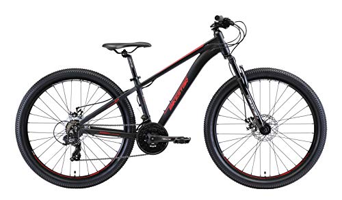 BIKESTAR Bicicleta de montaña Hardtail de Aluminio, 21 Marchas Shimano 27.5" Pulgadas | Mountainbike con Frenos de Disco Cuadro 14" MTB | Negro Rojo