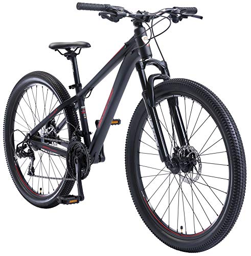 BIKESTAR Bicicleta de montaña Hardtail de Aluminio, 21 Marchas Shimano 27.5" Pulgadas | Mountainbike con Frenos de Disco Cuadro 14" MTB | Negro Rojo