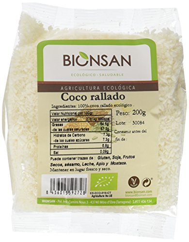 Bionsan Coco Rallado Ecológico - 6 Bolsas de 200 gr - Total: 1200 gr