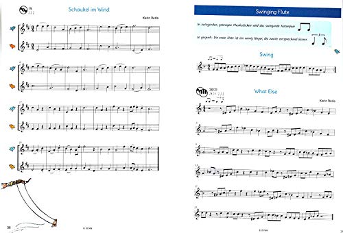Birdys Flötenwelt Band 2 – Aprendizaje de flauta travesera y ligera – Escuela de flauta travesera de Karin Reda con CD, tarjetas de partituras y colorido clip en forma de corazón