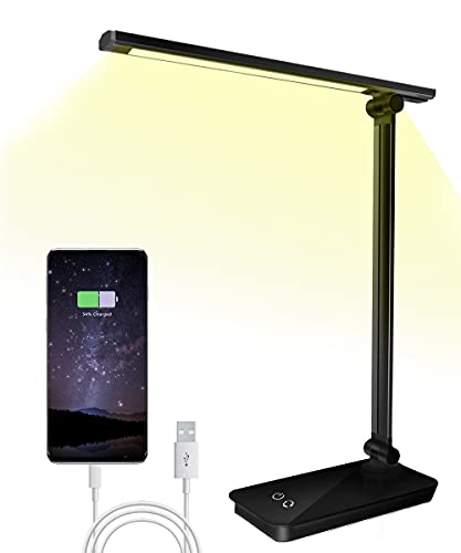 Bizcasa Lámpara Escritorio LED, Lámparas de Mesa USB Recargable con 5 Modos de Colores y 3 Niveles de Brillos, Plegable de Escritorio Control Táctil