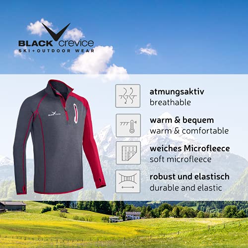 Black Crevice Camiseta de microforro polar con cremallera para hombre, segunda capa, antracita/rojo, M