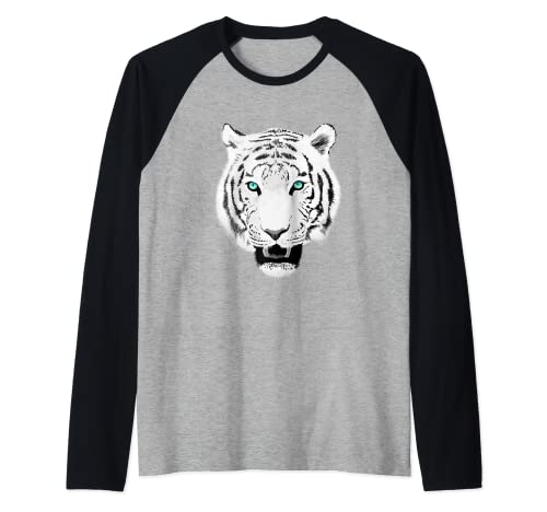 Blanco Siberiano Tigre Wildlife Art Camiseta Manga Raglan