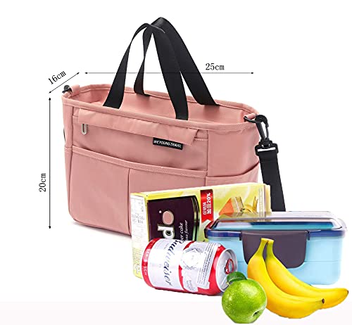 Bolsa térmica Porta Almuerzo, Bolsa Termica Comida Trabajo Porta Alimentos Isotermica Fiambrera Iris Nevera Portatil Desayuno Almuerzo, Lunch Bag para picnic / escuela / oficina (Rosado)