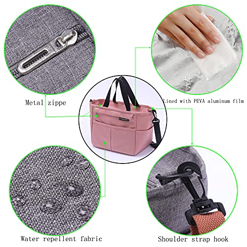 Bolsa térmica Porta Almuerzo, Bolsa Termica Comida Trabajo Porta Alimentos Isotermica Fiambrera Iris Nevera Portatil Desayuno Almuerzo, Lunch Bag para picnic / escuela / oficina (Rosado)