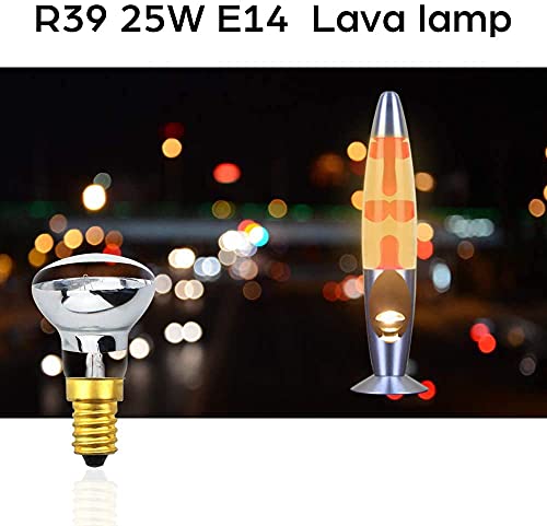 Bonlux 2x E14 R39 25W Bombilla de Lava Lampara Reflector Focos Regulable Lava Lamp SES Bombilla de Edison Luz Cálida 2400-2600K Ángulo de Haz Amplio de 360 Grados 240V