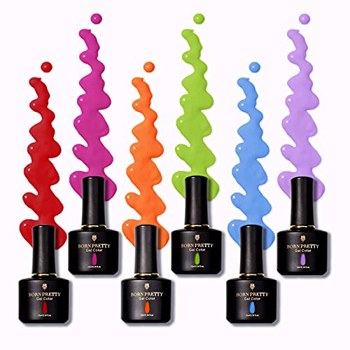 BORN PRETTY Kit de esmalte de uñas de gel de colores, 6 botellas de esmalte de uñas UV de color sólido Juego de 10 ml Soak Off Nail Art Juegos de esmalte de uñas 10