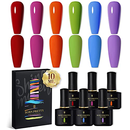 BORN PRETTY Kit de esmalte de uñas de gel de colores, 6 botellas de esmalte de uñas UV de color sólido Juego de 10 ml Soak Off Nail Art Juegos de esmalte de uñas 10