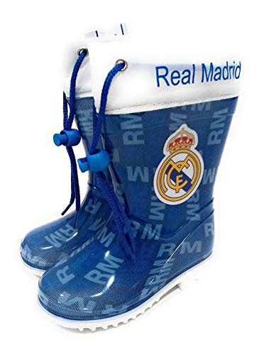 Botas Agua Real Madrid Club de Fútbol - Botas de Agua para niño Oficial Real Madrid Color Azul - Suela Antideslizante y Cierre con cordón (27/28)
