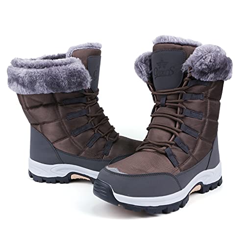 Botas Mujer Invierno Nieve de Cuero Zapatos Planas Calentar Piel Forro Cordones Botas Senderismo Snow Boots Outdoor marrón 36