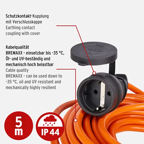 Brennenstuhl BREMAXX® cable alargador de corriente (cable de 5m, para uso en exteriores hasta -35 °C, Made in Germany) naranja
