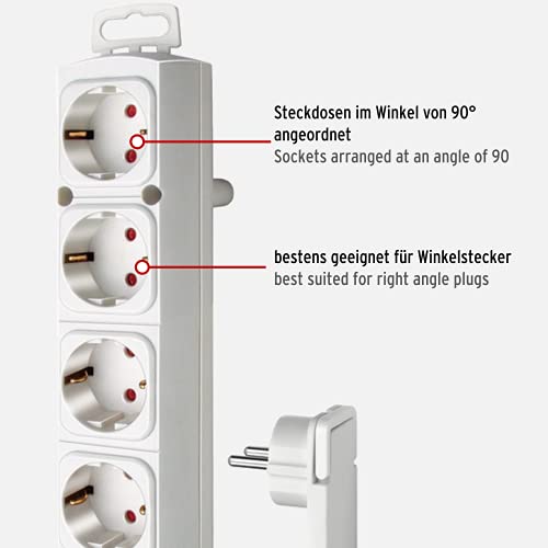 Brennenstuhl Comfort Line regleta de enchufes con 4 Tomas de Corriente para Montaje (Cable de 2 m, Interruptor Iluminado, montable, Enchufe Plano) Blanco