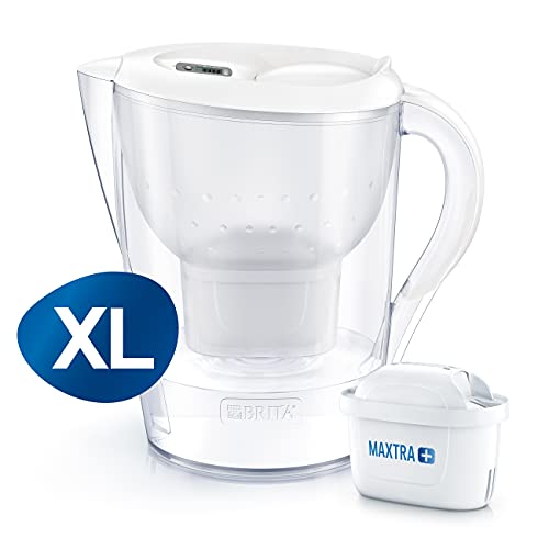 BRITA Marella blanca XL – Jarra de Agua Filtrada con 1 cartucho MAXTRA+, Filtro de agua BRITA que reduce la cal y el cloro, Agua filtrada para un sabor óptimo, 3.5L