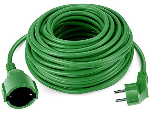 Cable alargador Schuko de 30 metros, verde, cable de alimentación IP44 hasta 3500 W, para el jardín, también se puede utilizar en el exterior