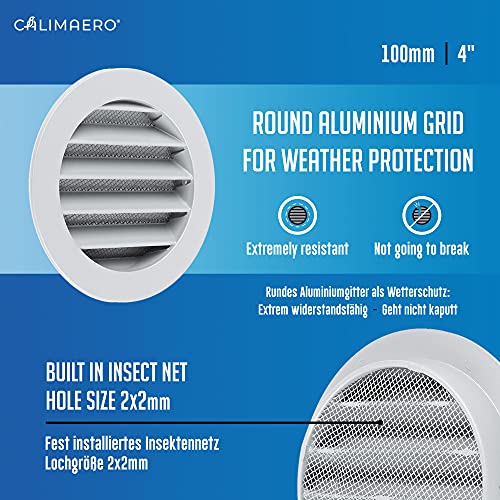 calimaero WSGG Rejilla Ventilacion Aluminio 100 mm Rejillas de Ventilacion redonda con Malla Mosquitera (2x2 mm) Rejillas para Chimeneas Acondicionado Ventilacion Coche