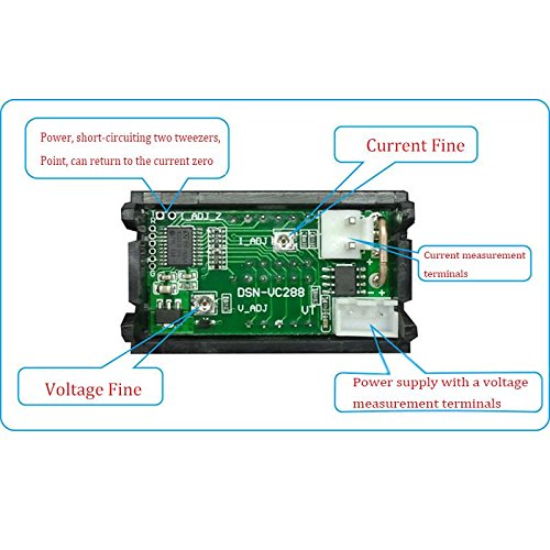 Calistouk Amperímetro de voltaje para uso doméstico DC 0-100V 10A LED rojo azul doble pantalla digital y 10A