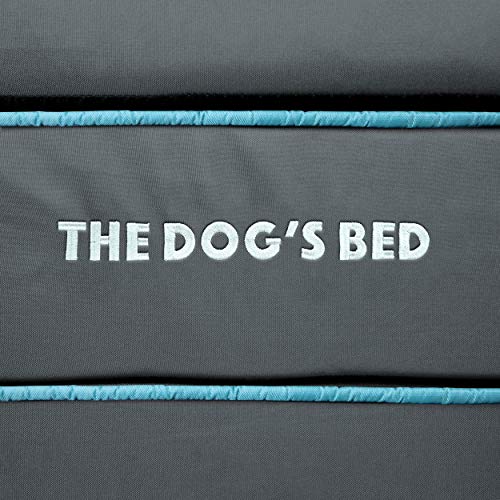 Cama ortopédica para perro The Dog's Bed grande gris con ribete azul 101 x 64 x 10 cm, cama impermeable de espuma viscoelástica para perro