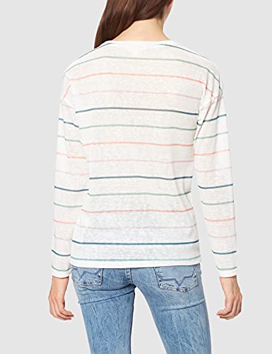 Camiseta de manga larga caída, con cuello redondo, con detalle de botones metálicos en el hombro y estampada.