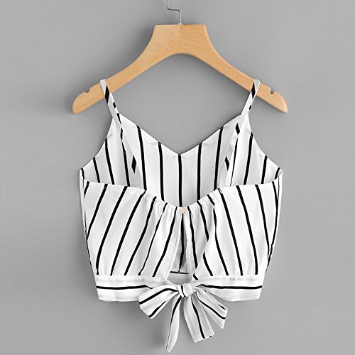 Camiseta de tirantes sexy para verano, elegante, de playa, cuello en V, a rayas, Blanco, S