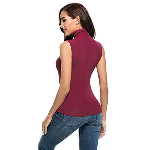 Camiseta sin Mangas con Cuello Alto de Color sólido para Mujer Chaleco Casual Camisa Delgada Blusa Chaleco Primavera Verano Tank Tops riou